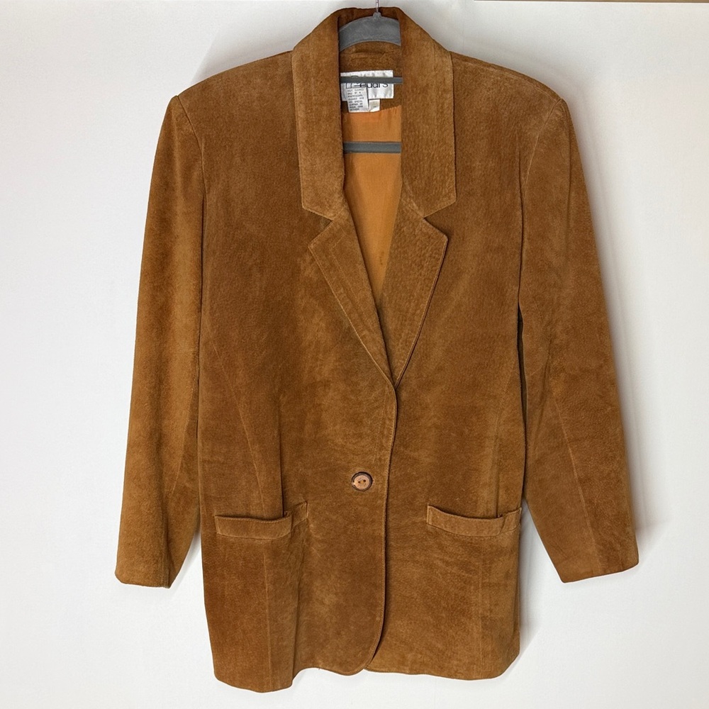 Cedars Brown Tan Suede Leather Blazer Jacket Lined Size M wood button